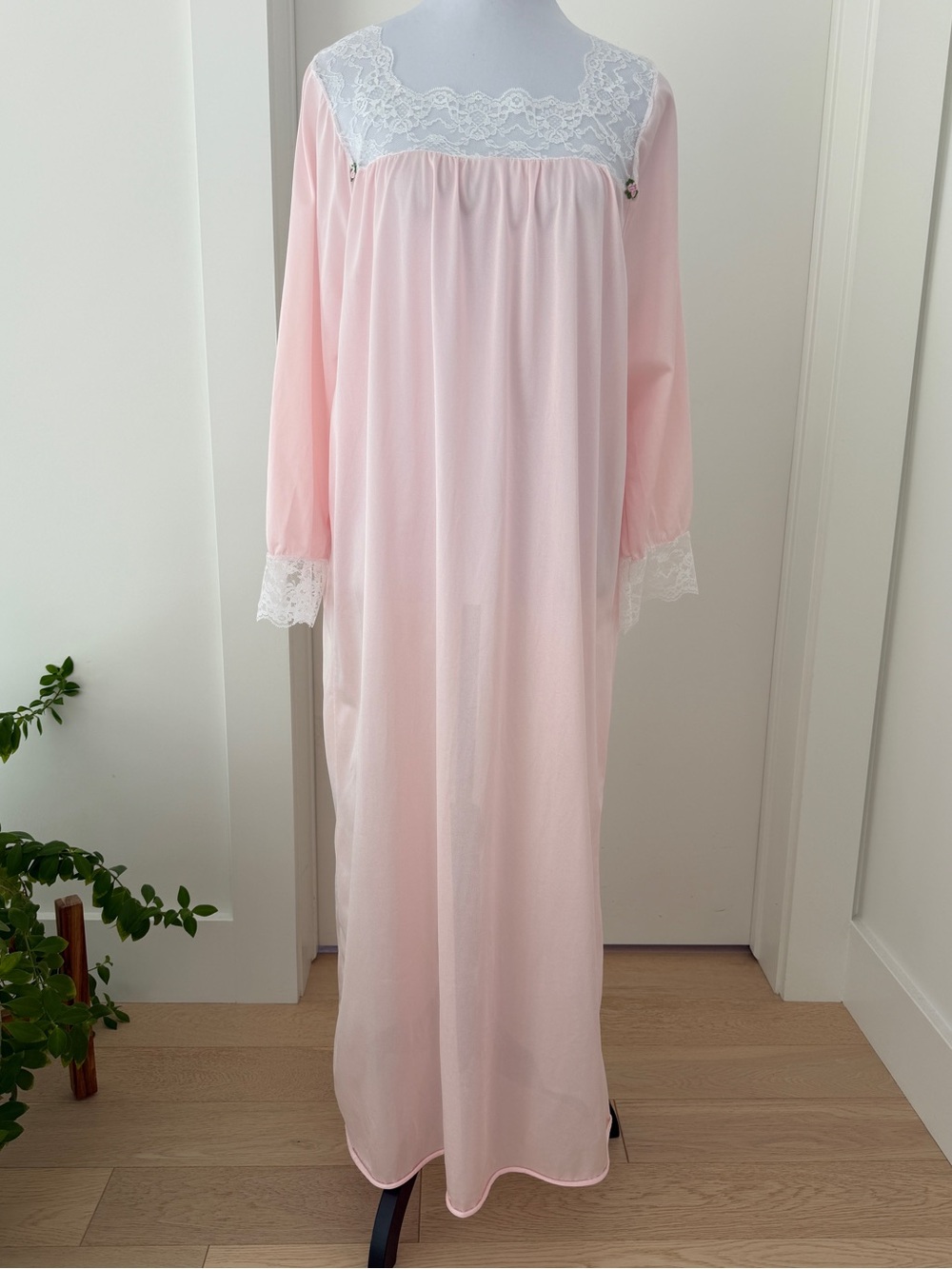 VINTAGE Christele Canada Nightgown Pale Pink Sheer Grannycore Victorian Lingerie